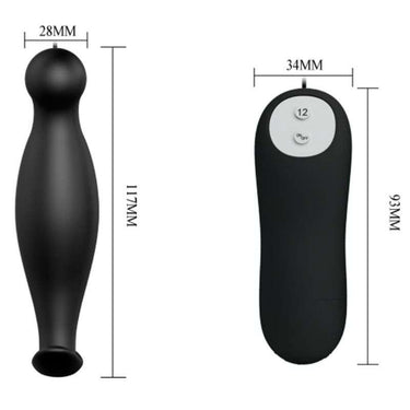 Plug Anale Vibrante Silicone Nero con Telecomando e 12 Velocità